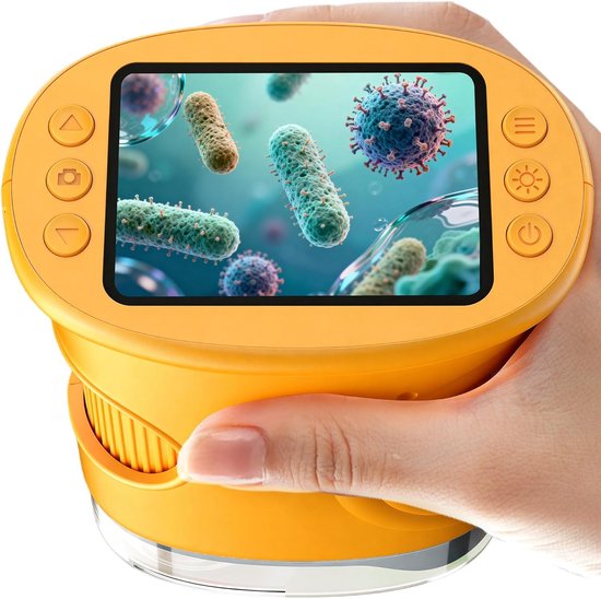 1000x Digital Children's Microscope - With 2 Inch IPS Screen &amp; 8 LED Lights - Handy &amp; Easy to Use for Nature Research - Yellow