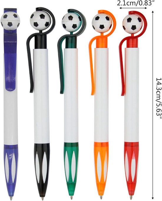 5-Pack Football Ballpoint Pens - Retractable & Non-Slip Grip - 1.0mm Black Ink for Smooth Writing
