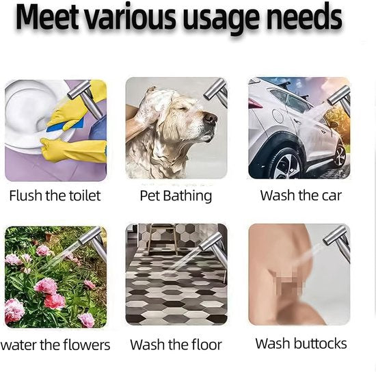 Hand Shower for Toilet & Cleaning - Adjustable Water Pressure & Universal Mounting - For Bathroom, Pets & Plants