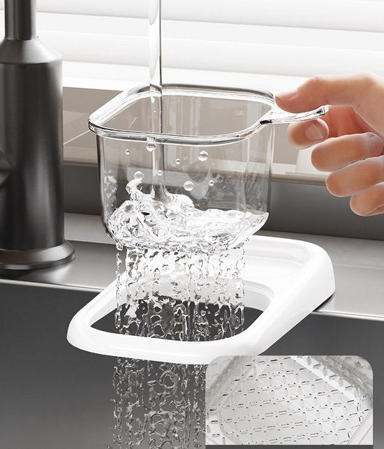 Sink Strainer & Drip Rack - With Suction Cup & Removable Strainer Tray - For Vegetables & Food Leftovers - White
