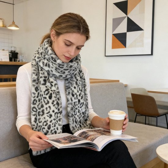 Scarf with Concealed Zipper Pocket - Secure Storage Pocket for Keys & Cards - Downy Soft & Warm - Leopard Print