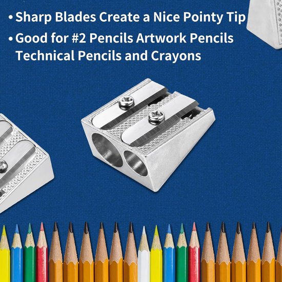 Pencil Sharpener - 3-Piece - Double Hole Pencil Sharpener - Portable Manual Pencil Sharpener - Suitable for Children, Home, School and Office - Silver