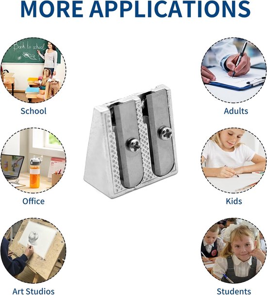 Pencil Sharpener - 3-Piece - Double Hole Pencil Sharpener - Portable Manual Pencil Sharpener - Suitable for Children, Home, School and Office - Silver