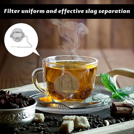 Tea filter - 3 pieces - Stainless steel tea filter - Tea ball filter - Tea filter pot - Infusion ball - Stainless steel tea filter - with extended chain hook - Round tea filter