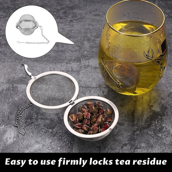 Tea filter - 3 pieces - Stainless steel tea filter - Tea ball filter - Tea filter pot - Infusion ball - Stainless steel tea filter - with extended chain hook - Round tea filter