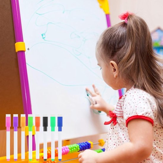 Whiteboard markers - 10 pieces - Whiteboard markers - With magnetic eraser - Colored markers - Erasable markers with eraser - Suitable for schools, offices and refrigerators