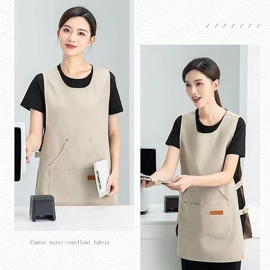 Apron - Vest-style apron - Baking and kitchen wear - Waterproof - Stain resistant - Unisex - Khaki