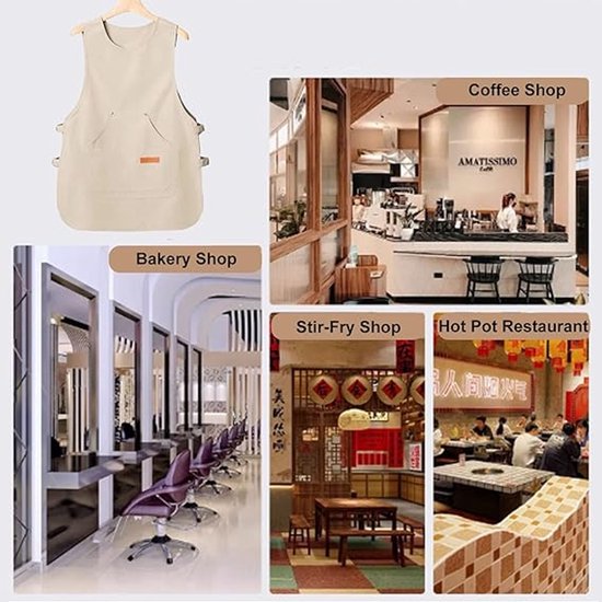 Apron - Vest-style apron - Baking and kitchen wear - Waterproof - Stain resistant - Unisex - Khaki