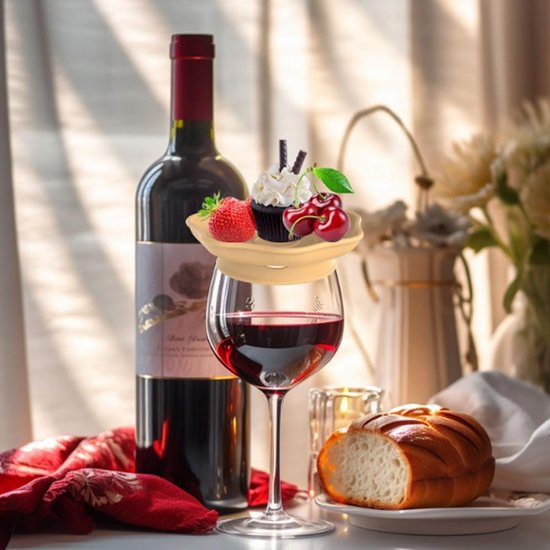 Wine Glass and Snack Tray - 4 Pieces - Draining Silicone Wine Glass and Snack Tray - Non-Slip Lid Coaster - Suitable for appetizers, desserts, family gatherings, and bars