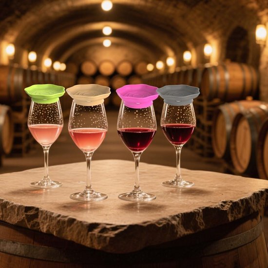 Wine Glass and Snack Tray - 4 Pieces - Draining Silicone Wine Glass and Snack Tray - Non-Slip Lid Coaster - Suitable for appetizers, desserts, family gatherings, and bars