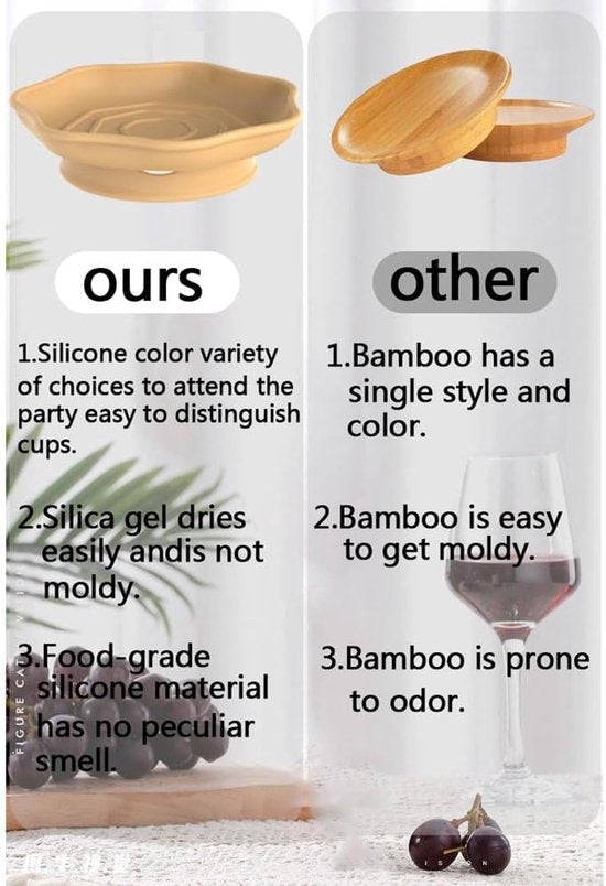 Wine Glass and Snack Tray - 4 Pieces - Draining Silicone Wine Glass and Snack Tray - Non-Slip Lid Coaster - Suitable for appetizers, desserts, family gatherings, and bars