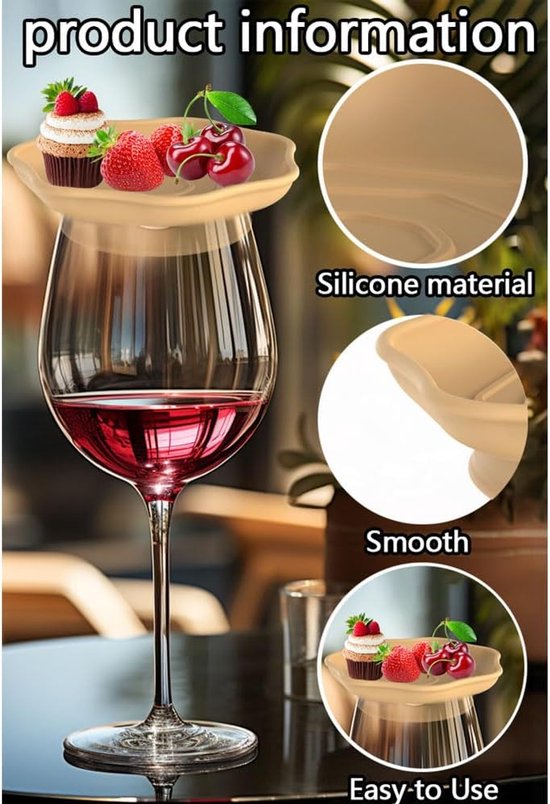 Wine Glass and Snack Tray - 4 Pieces - Draining Silicone Wine Glass and Snack Tray - Non-Slip Lid Coaster - Suitable for appetizers, desserts, family gatherings, and bars