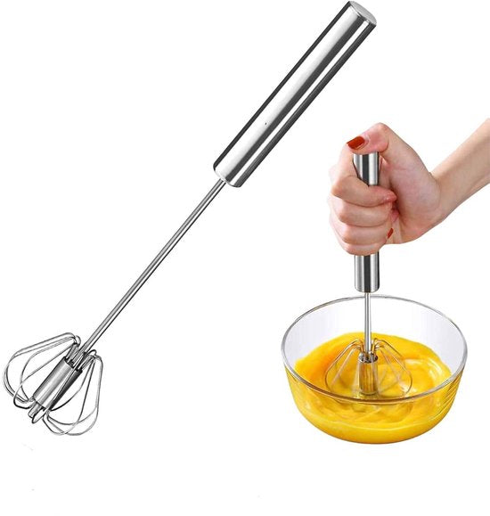 Egg Beater - Stainless Steel Egg Beater - Rotary Push Mixer (Semi-Automatic) - Kitchen Utensils - Egg Beater - Mini Mixer - Cookware