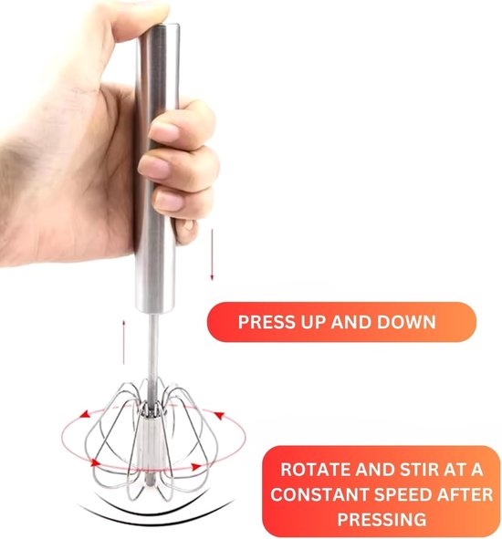 Egg Beater - Stainless Steel Egg Beater - Rotary Push Mixer (Semi-Automatic) - Kitchen Utensils - Egg Beater - Mini Mixer - Cookware