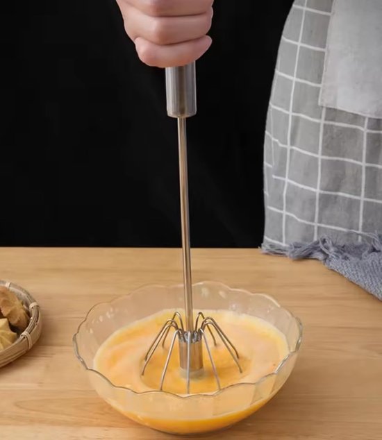 Egg Beater - Stainless Steel Egg Beater - Rotary Push Mixer (Semi-Automatic) - Kitchen Utensils - Egg Beater - Mini Mixer - Cookware
