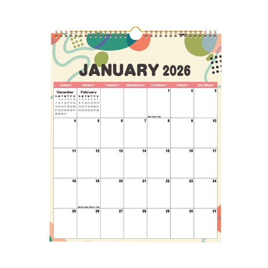 Calendar 2026 - Hangable 12 Months - Calendar - With wire-o-binding - Yearly calendar - Monthly planner - Wall calendar - 37 x 30cm - Abstract patterns