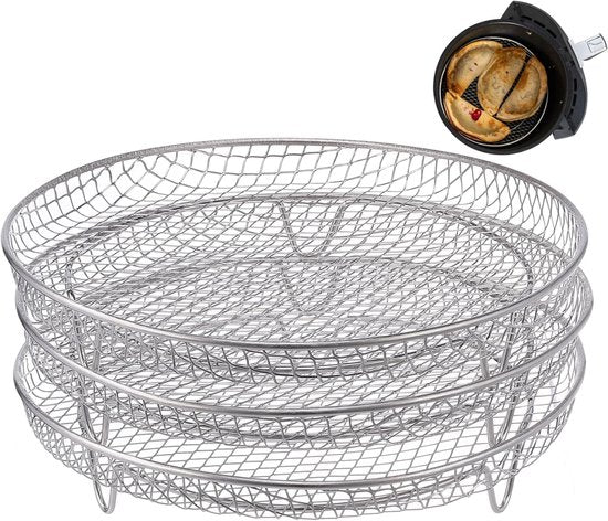 Multi-layer air fryer rack (3 round layers) - Air fryer baking pan - Air fryer grid - 304 stainless steel - Safe to use in air fryers, steam ovens, regular ovens and dishwashers - 20.3 cm - Silver