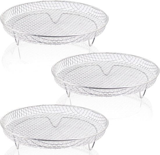 Multi-layer air fryer rack (3 round layers) - Air fryer baking pan - Air fryer grid - 304 stainless steel - Safe to use in air fryers, steam ovens, regular ovens and dishwashers - 20.3 cm - Silver