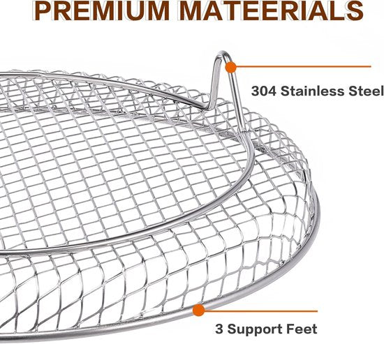 Multi-layer air fryer rack (3 round layers) - Air fryer baking pan - Air fryer grid - 304 stainless steel - Safe to use in air fryers, steam ovens, regular ovens and dishwashers - 20.3 cm - Silver