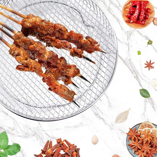 Multi-layer air fryer rack (3 round layers) - Air fryer baking pan - Air fryer grid - 304 stainless steel - Safe to use in air fryers, steam ovens, regular ovens and dishwashers - 20.3 cm - Silver