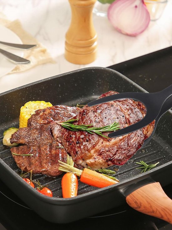 Set of 2 Food Tongs - 2-in-1 Flipper/Deep Fryer - Egg Flipper - Spatula with Clip - Egg Flipper, Kitchen Tools for Home - Black