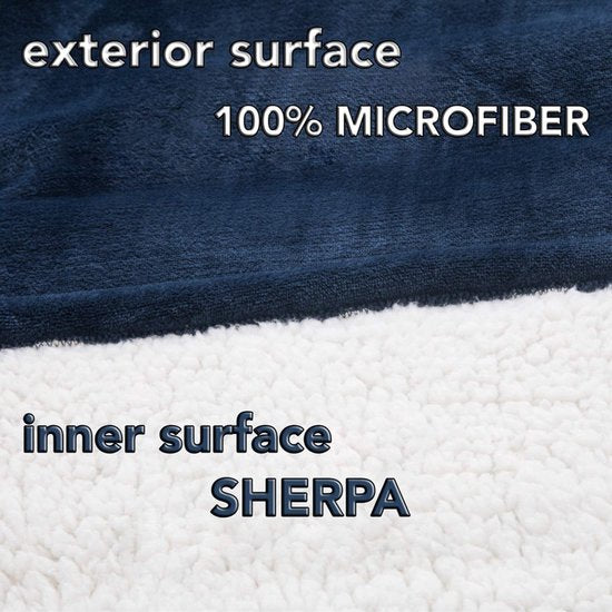 Hooded Blanket with Sleeves - Soft Sherpa Fleece - For Adults - As Homewear & Sleeping Robe - Gray