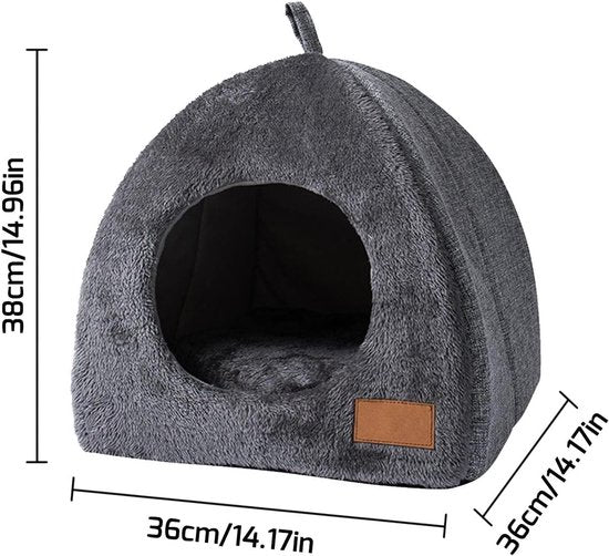 Tents Pet Bed - With Removable & Washable Cushion - Warm & Soft Fleece Fabric - For Cats & Small Dogs