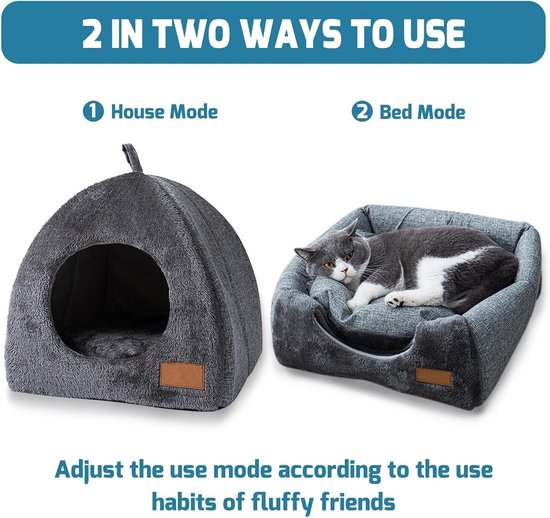 Tents Pet Bed - With Removable & Washable Cushion - Warm & Soft Fleece Fabric - For Cats & Small Dogs