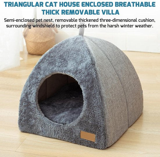 Tents Pet Bed - With Removable & Washable Cushion - Warm & Soft Fleece Fabric - For Cats & Small Dogs