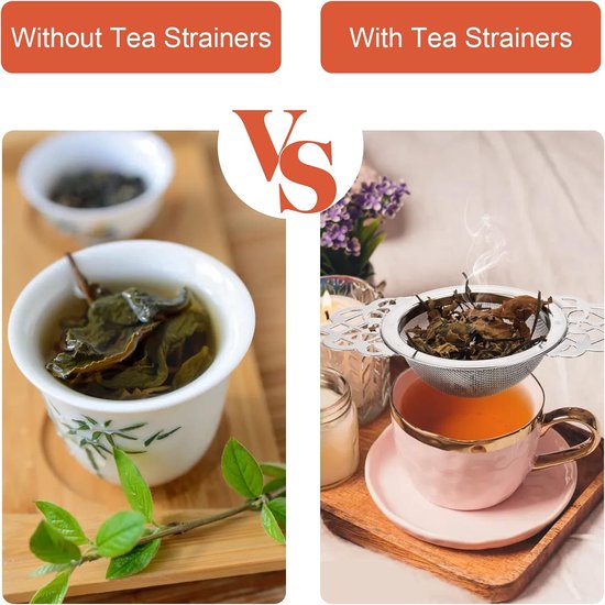 Tea Strainer - 2-piece set - Stainless steel tea infuser - Tea steeper with handle and drip cup - 6.5 cm - Mesh tea filter