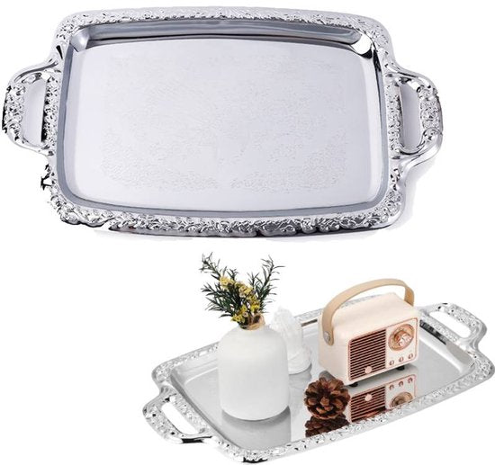 Tray - Stainless steel tray - Snack and fruit bowl for the desk - Rectangular storage tray - Suitable for footstools, coffee tables and rectangular stainless steel trays