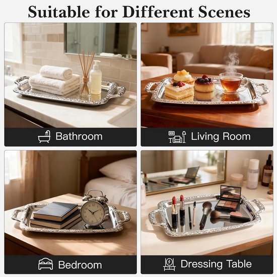 Tray - Stainless steel tray - Snack and fruit bowl for the desk - Rectangular storage tray - Suitable for footstools, coffee tables and rectangular stainless steel trays