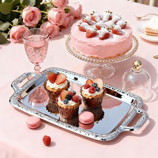 Tray - Stainless steel tray - Snack and fruit bowl for the desk - Rectangular storage tray - Suitable for footstools, coffee tables and rectangular stainless steel trays