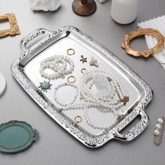 Tray - Stainless steel tray - Snack and fruit bowl for the desk - Rectangular storage tray - Suitable for footstools, coffee tables and rectangular stainless steel trays