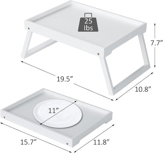 Folding table - Multifunctional folding table for home - Folding bamboo bedside table - Can be used as a dining table, TV table, laptop table, snack table, sofa table or work table - White