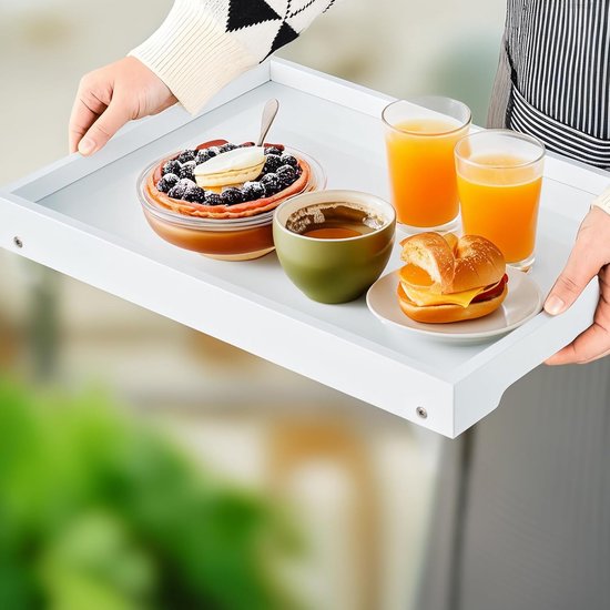 Folding table - Multifunctional folding table for home - Folding bamboo bedside table - Can be used as a dining table, TV table, laptop table, snack table, sofa table or work table - White