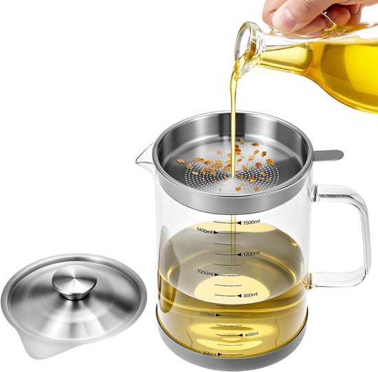 Oil Can - Leak-Proof Oil Container - Oil Filter Can - Oil Container for Household Kitchen Use - Leak-Proof Oil Can with Mesh Filter - Glass Oil Filter Can