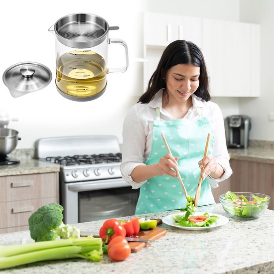 Oil Can - Leak-Proof Oil Container - Oil Filter Can - Oil Container for Household Kitchen Use - Leak-Proof Oil Can with Mesh Filter - Glass Oil Filter Can