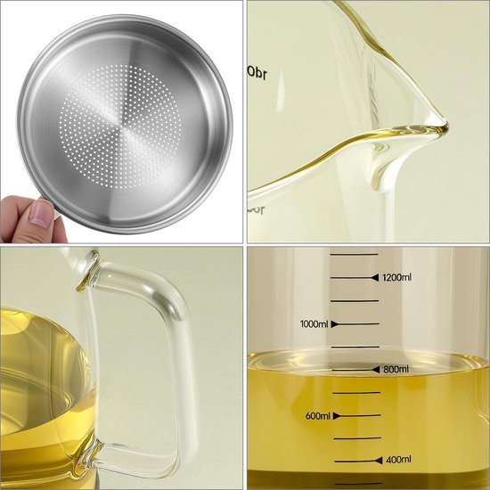 Oil Can - Leak-Proof Oil Container - Oil Filter Can - Oil Container for Household Kitchen Use - Leak-Proof Oil Can with Mesh Filter - Glass Oil Filter Can