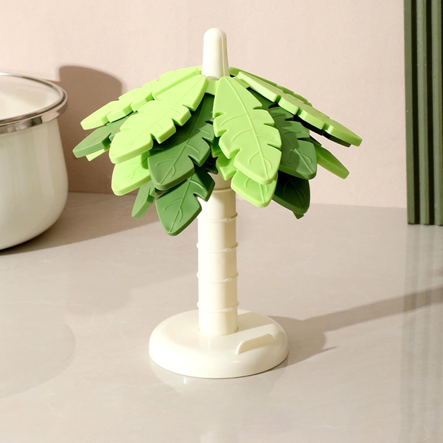 Silicone Coasters - Anti-Scald and Non-Slip - Set of 4 Tree-Shaped Holders with Phone Holder - Green