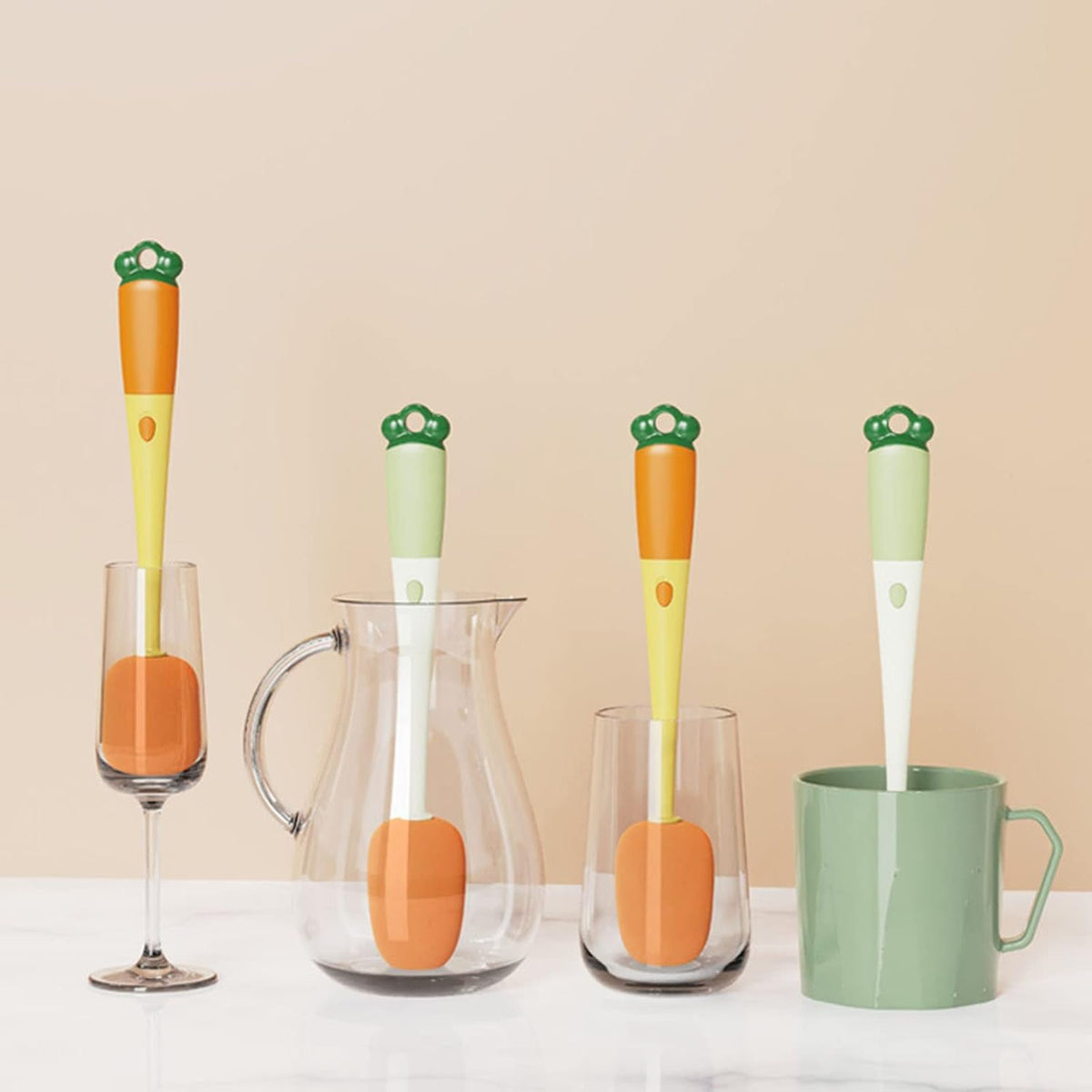 Bottle brush, bottle brush, cleaning brush, 3-in-1 cleaning brush, sponge brush, crevice brush head, soft rubber brush head, 2-pack