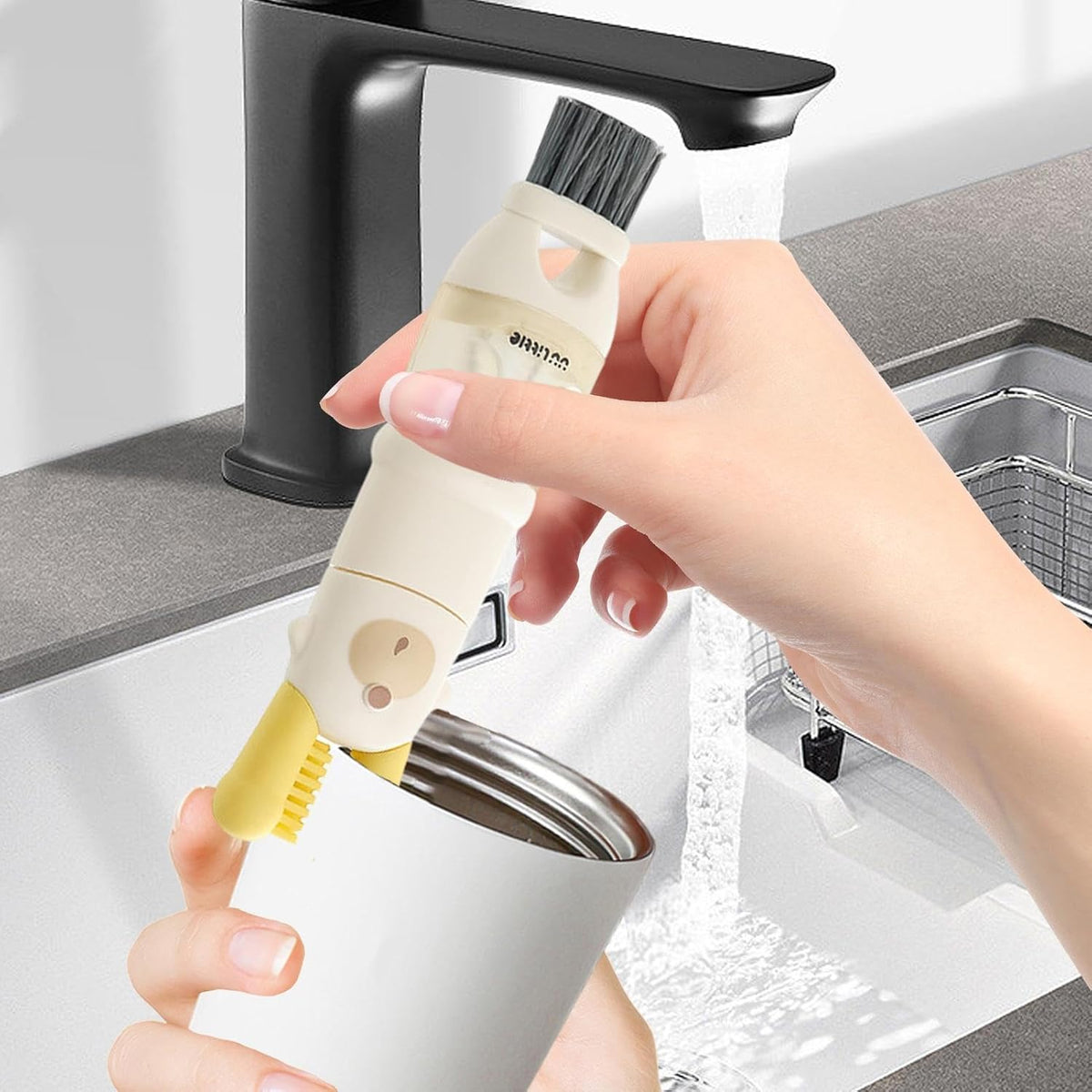 Bottle brush - bottle brush - cleaning brush - 5-in-1 brush head and bottle brush - multifunctional tool for cleaning water bottles