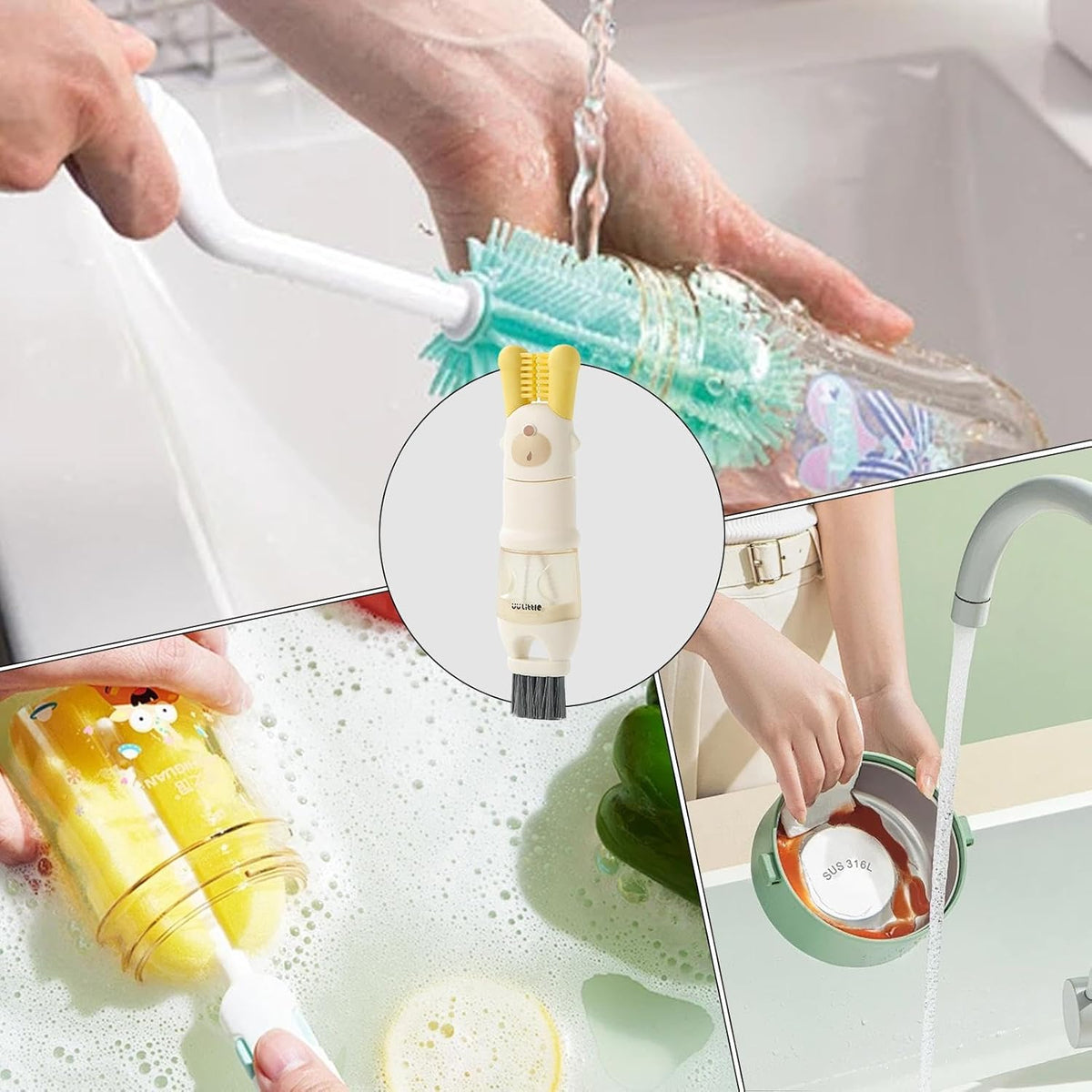 Bottle brush - bottle brush - cleaning brush - 5-in-1 brush head and bottle brush - multifunctional tool for cleaning water bottles