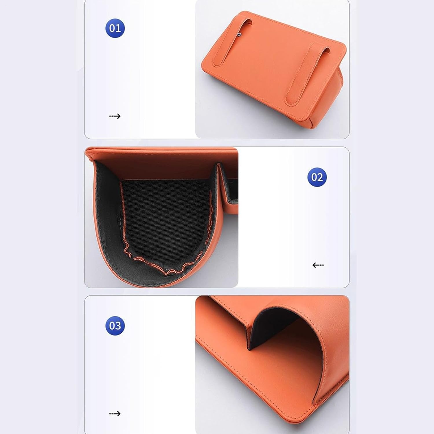 Car Key Box - Handy Bottle Holder for the Back Seat - Car Interior Accessory for Campers and Trucks - Orange - Leather