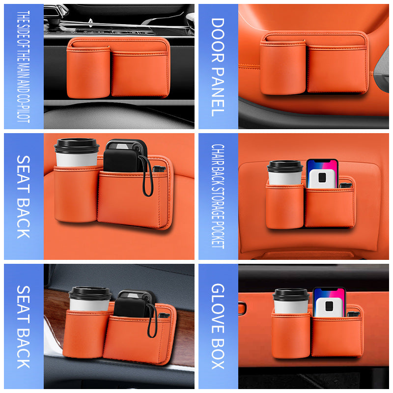Car Key Box - Handy Bottle Holder for the Back Seat - Car Interior Accessory for Campers and Trucks - Orange - Leather