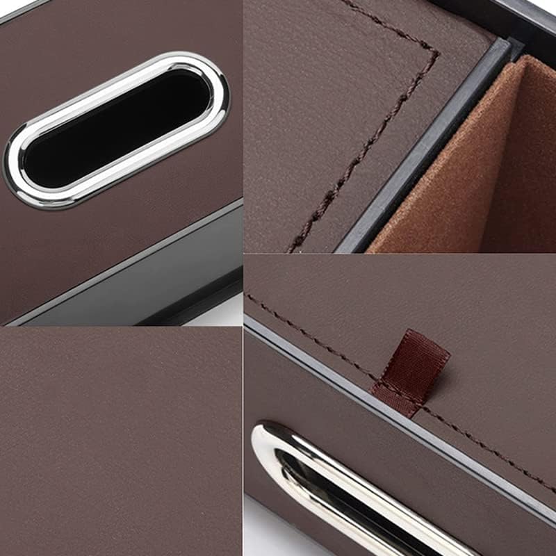 Car Key Box - Car Tissue Box - Includes 2 Cup Holders - Includes Hook - PU Leather - Waterproof, Dirt-Repellent and Wear-Resistant - Easy to Install, Accessory Storage - Can Hang Garbage Bags - Brown