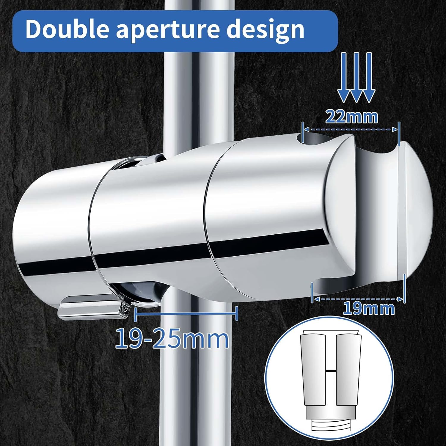 Shower Head Holder - Adjustable and Removable Bracket - For 19-25 mm Connection - Chrome Finish