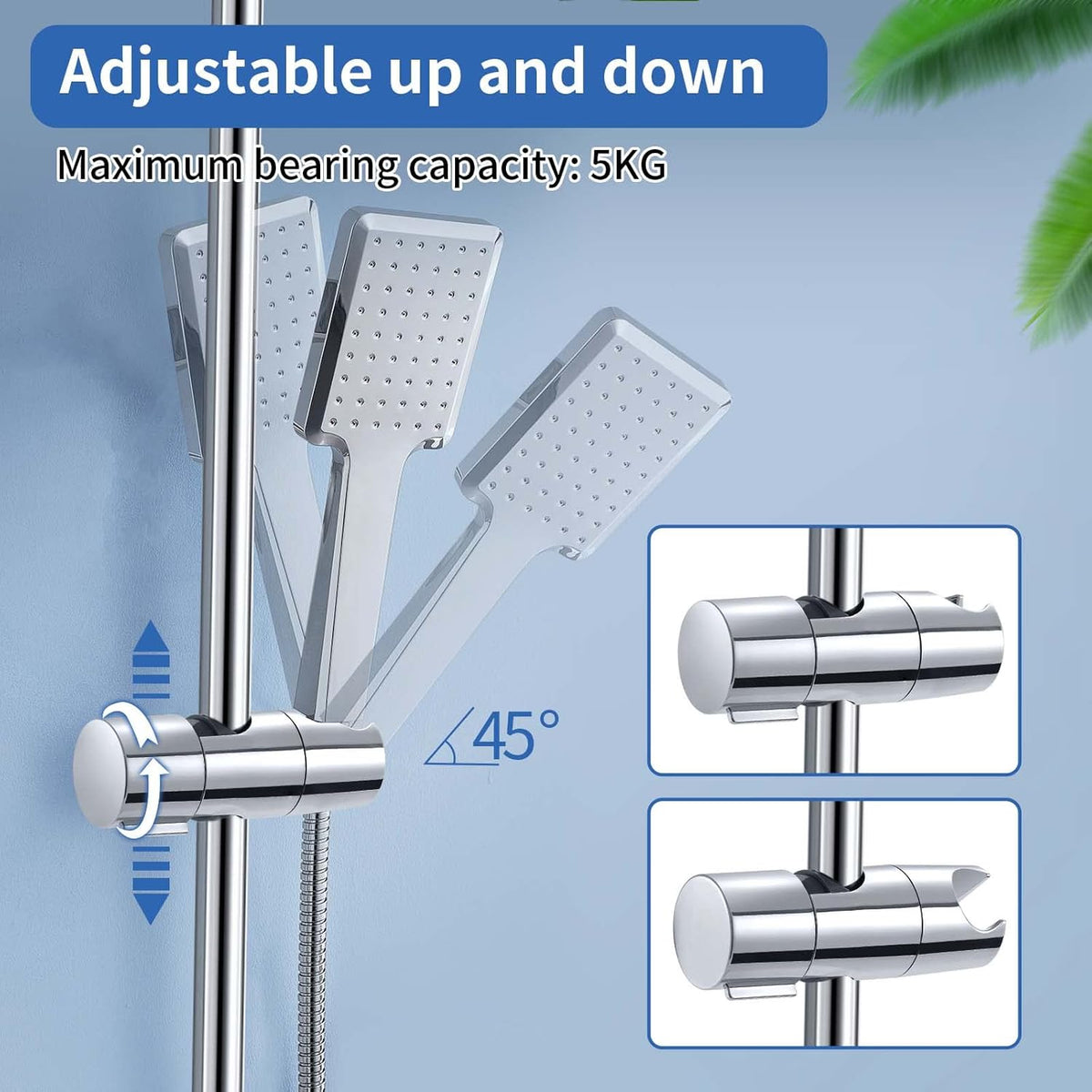 Shower Head Holder - Adjustable and Removable Bracket - For 19-25 mm Connection - Chrome Finish