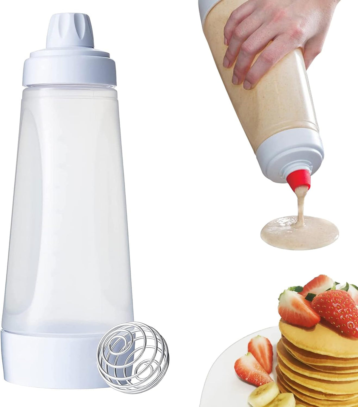 Squeeze bottle for batter - pancakes and waffles - with mixing ball