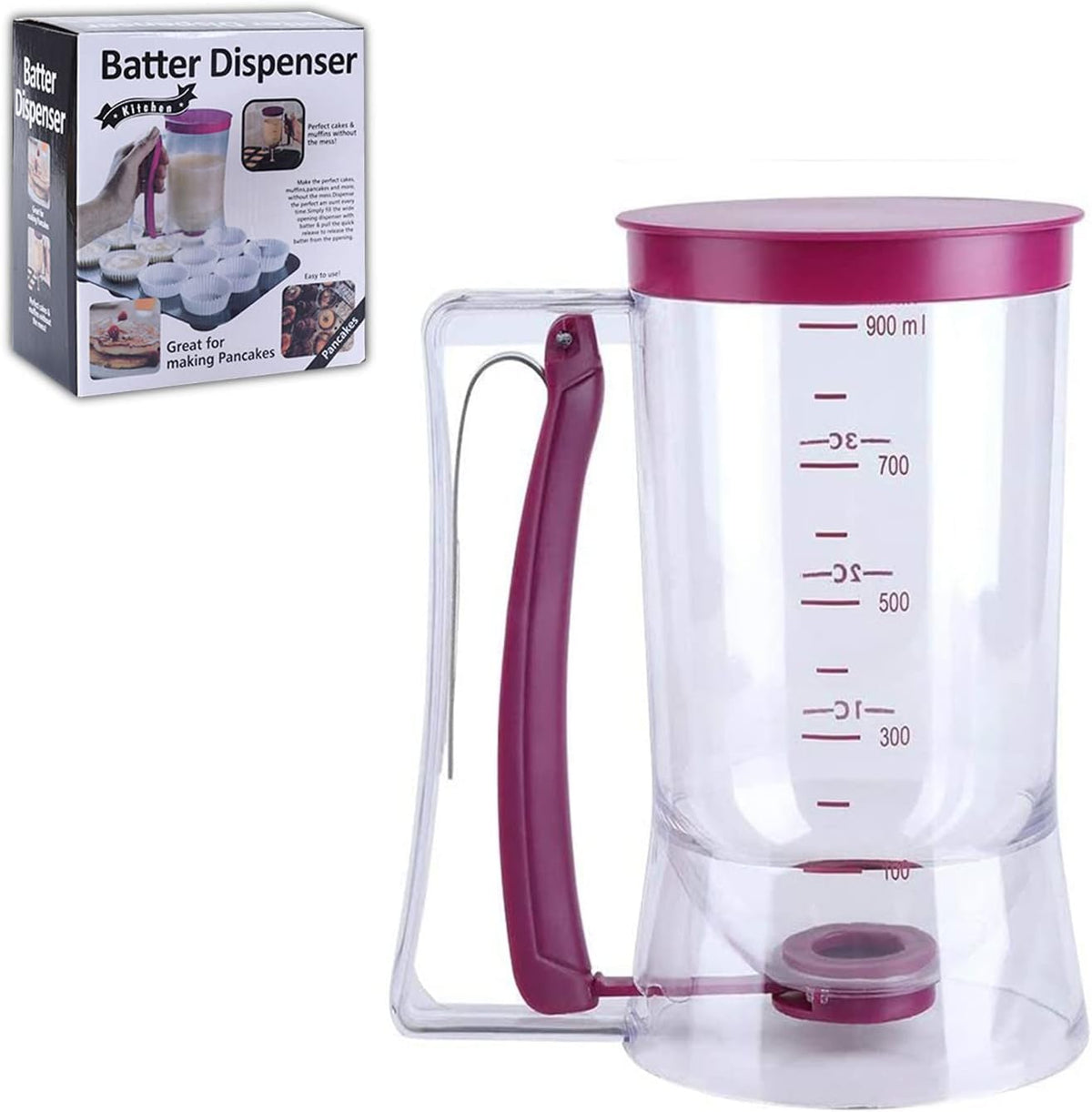 Dough Dispenser - For Filling and Decorating - Pancakes and Donuts - With Measuring Cup